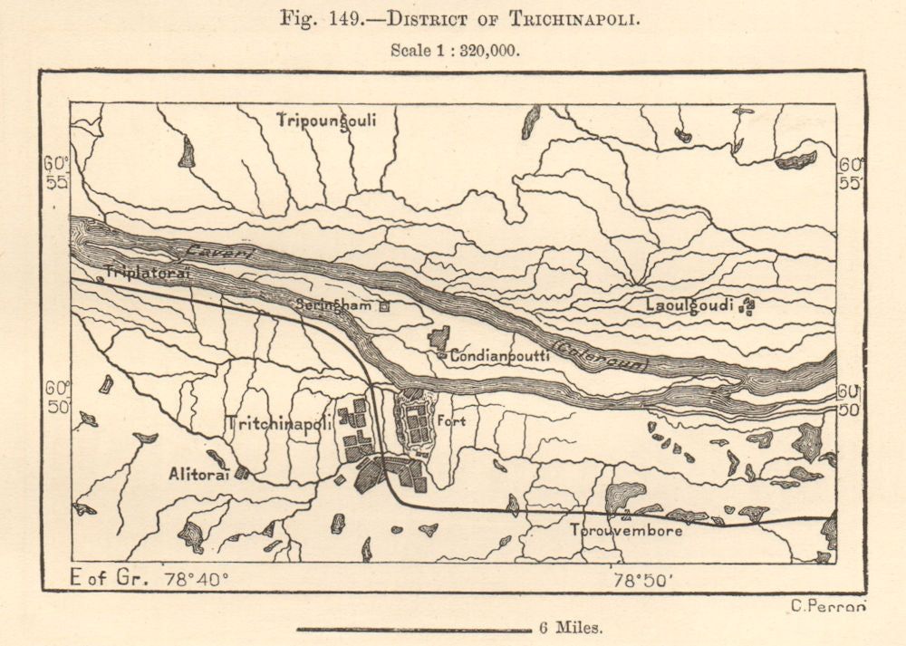 District of Trichinapoli. Tiruchirappalli, Tamil Nadu. India. Sketch map 1885